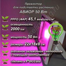 50Вт "Авиор" Фито прожектор для растений с активным охлаждением фитодиода, для домашних и комнатных растений, фитосада и флорариумов 50Вт "Авиор" Фито прожектор для растений с активным охлаждением фитодиода, для домашних и комнатных растений, фитосада и флорариумов